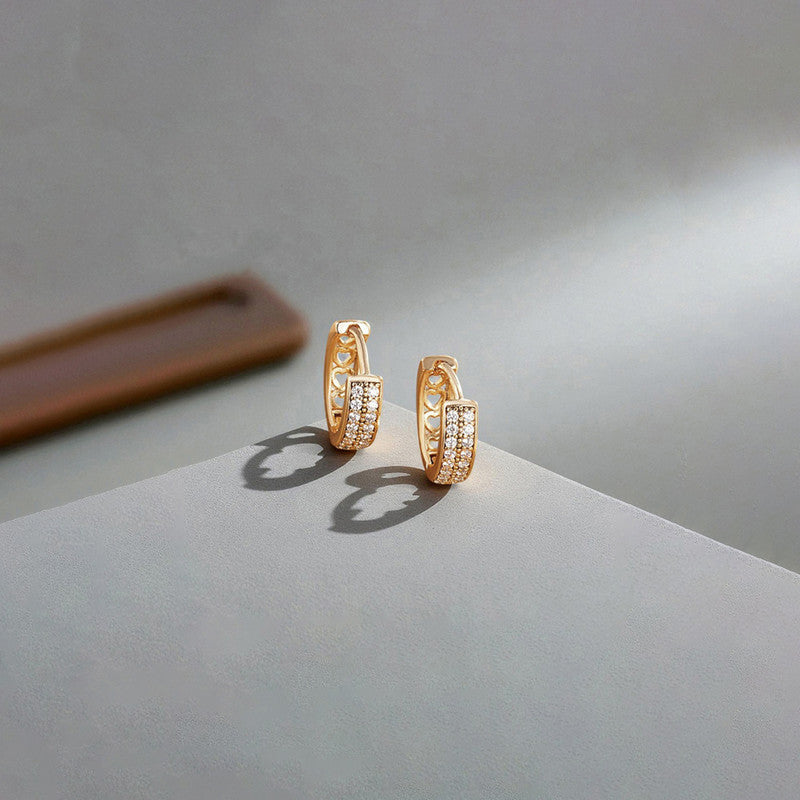 Xuping Jewelry Gold-Plated Gold Toned AD Studded Hoop Earrings