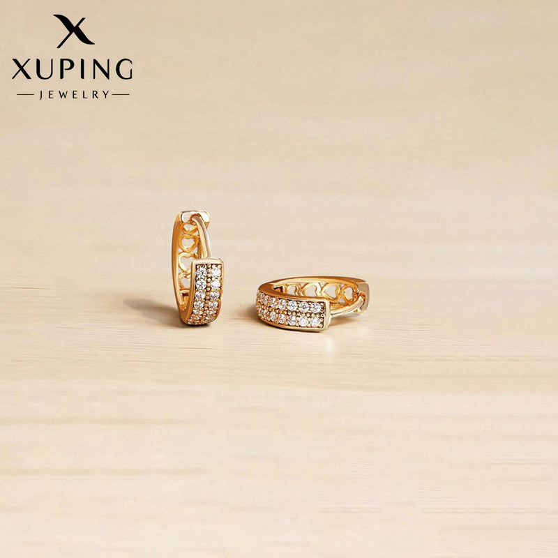 Xuping Jewelry Gold-Plated Gold Toned AD Studded Hoop Earrings