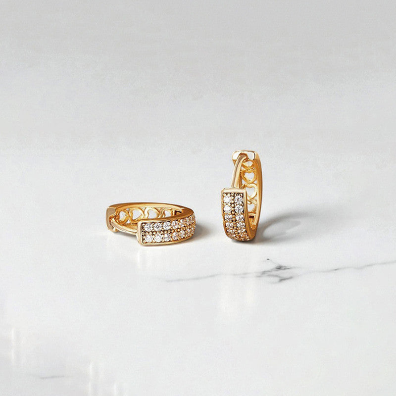 Xuping Jewelry Gold-Plated Gold Toned AD Studded Hoop Earrings