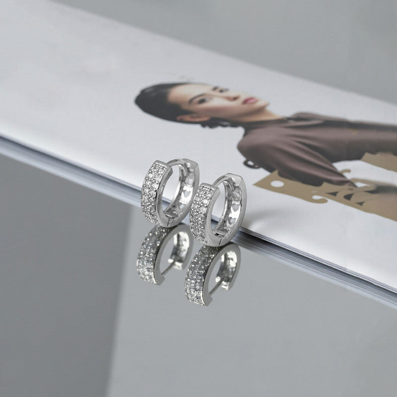 Xuping Jewelry Silver-Plated Silver Toned AD Studded Hoop Earrings