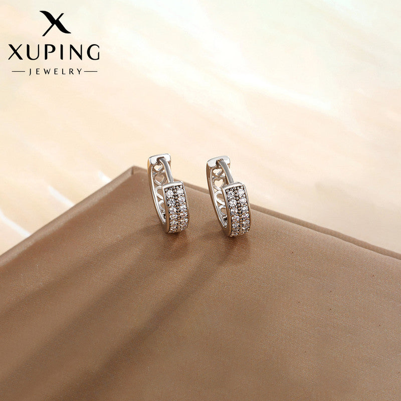 Xuping Jewelry Silver-Plated Silver Toned AD Studded Hoop Earrings