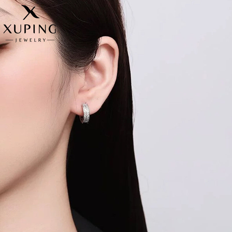 Xuping Jewelry Silver-Plated Silver Toned AD Studded Hoop Earrings