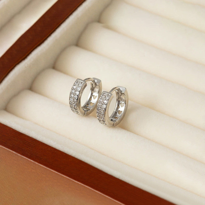 Xuping Jewelry Silver-Plated Silver Toned AD Studded Hoop Earrings