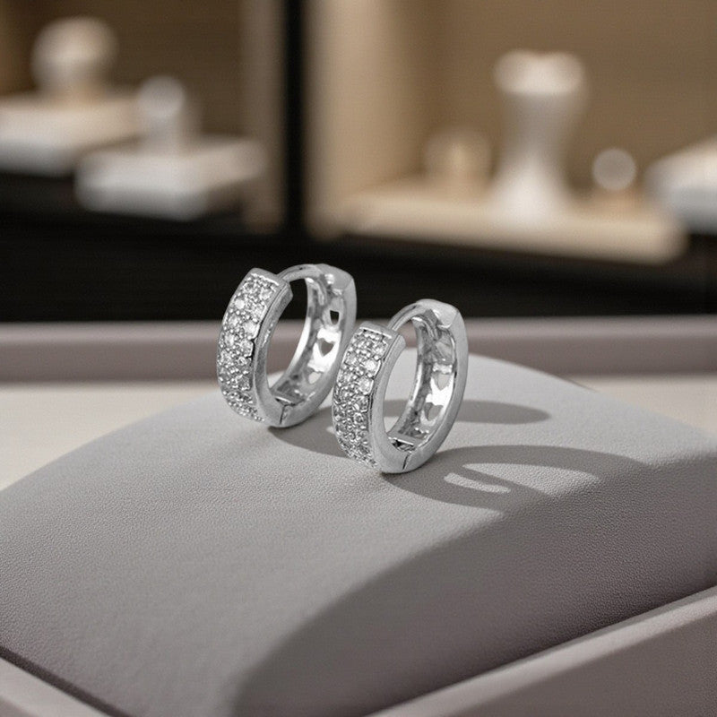 Xuping Jewelry Silver-Plated Silver Toned AD Studded Hoop Earrings