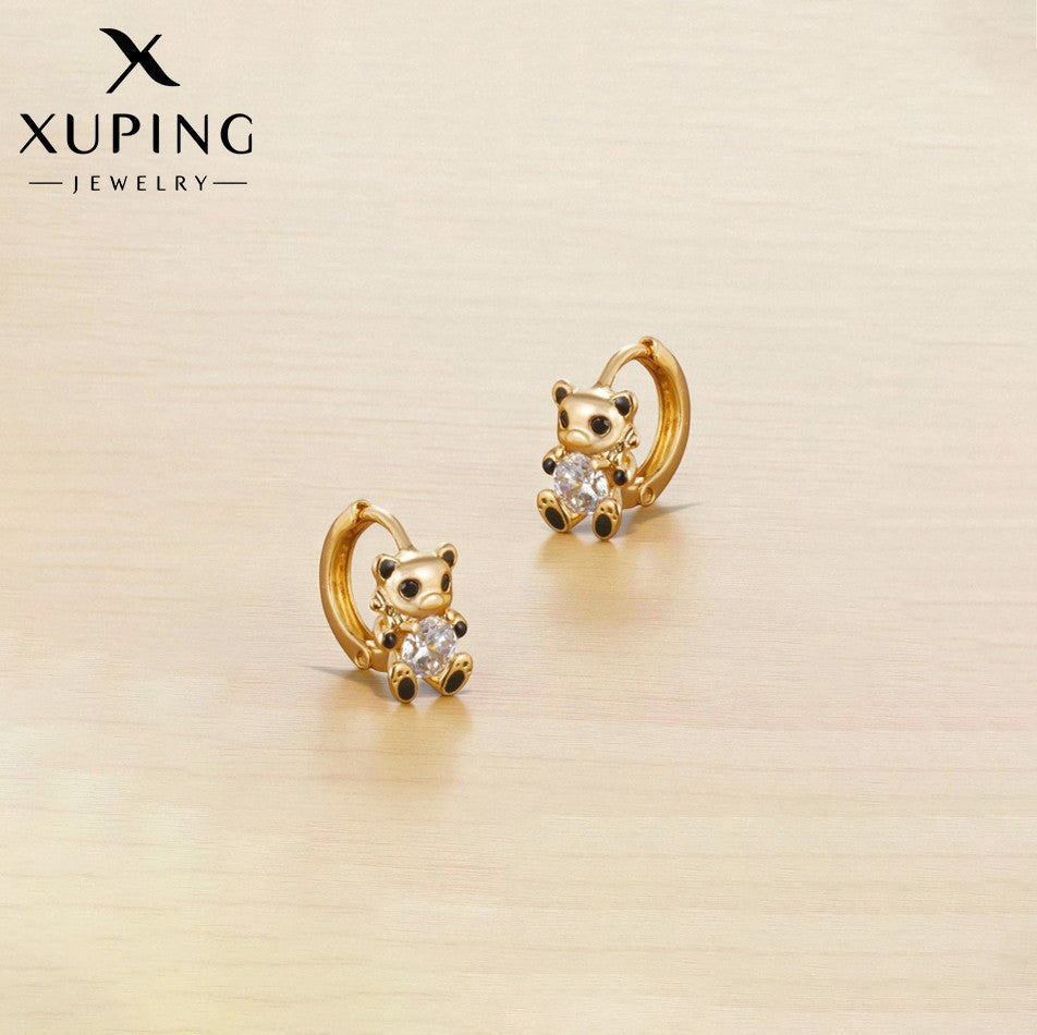 Xuping Jewelry Gold Plated Teddy Bear Themed Contemporary Hoop Earrings