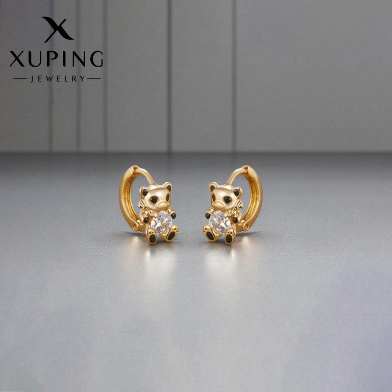 Xuping Jewelry Gold Plated Teddy Bear Themed Contemporary Hoop Earrings