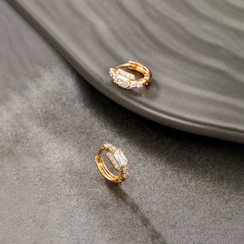 Xuping Jewelry Gold Plated Contemporary Geometric AD Studded Hoop Earrings