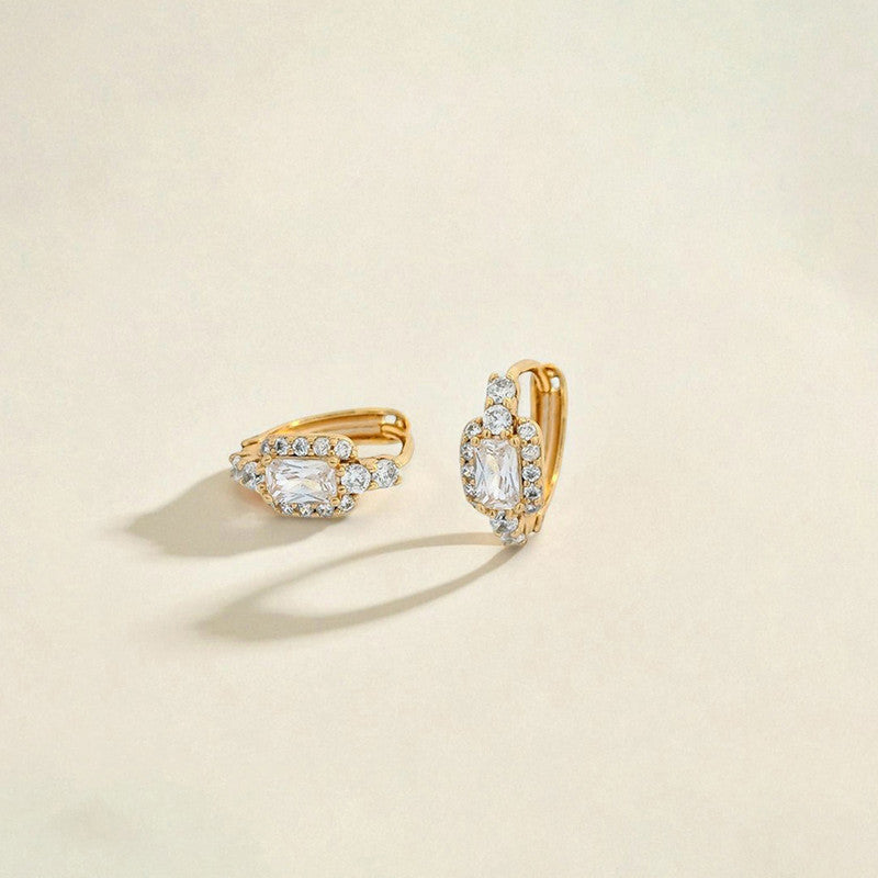 Xuping Jewelry Gold Plated Contemporary Geometric AD Studded Hoop Earrings