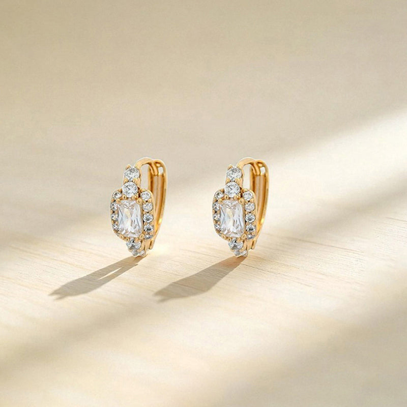 Xuping Jewelry Gold Plated Contemporary Geometric AD Studded Hoop Earrings