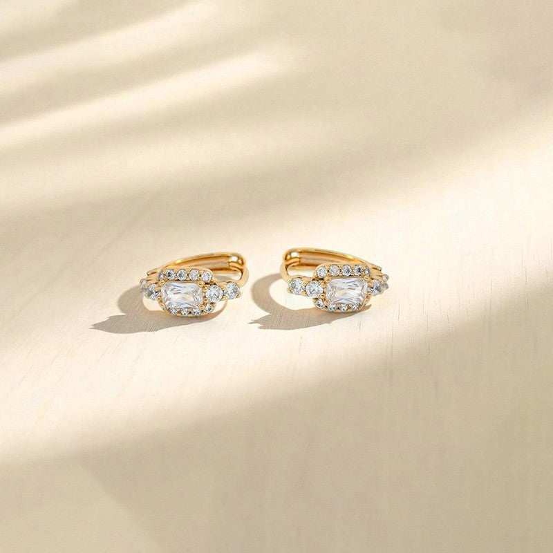 Xuping Jewelry Gold Plated Contemporary Geometric AD Studded Hoop Earrings