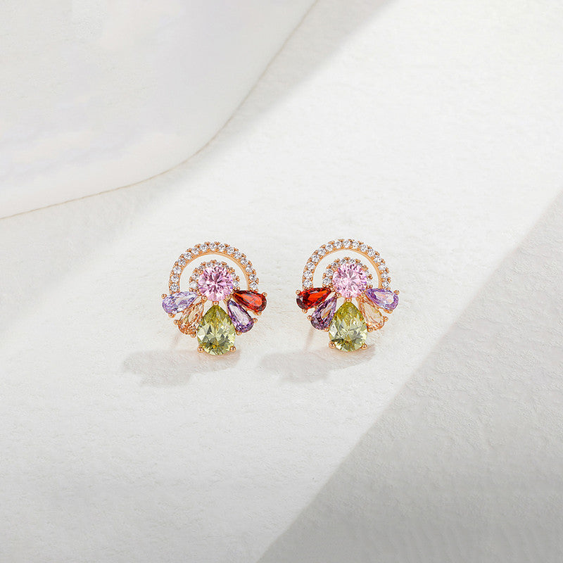 Xuping Jewelry Gold Plated Multicolour Geometric Cubic Zirconia Studded Stud Earrings