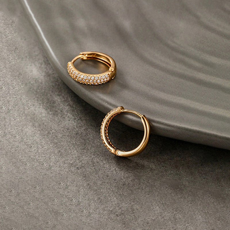 Xuping Jewelry Gold-Plated Gold Toned AD Studded Hoop Earrings