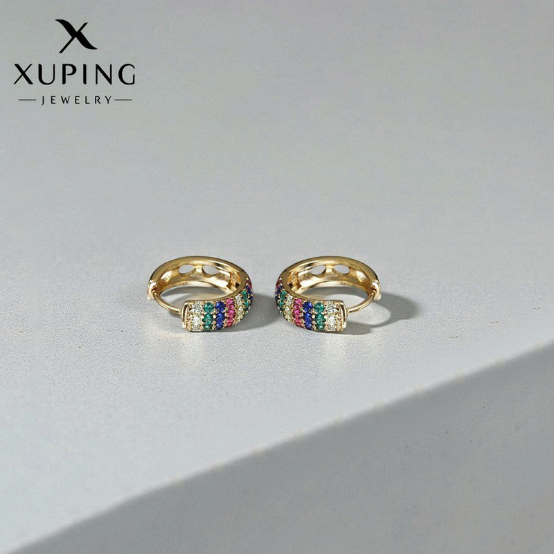 Xuping Jewelry Gold-Plated Multicolour AD Studded Hoop Earrings