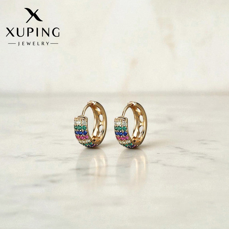 Xuping Jewelry Gold-Plated Multicolour AD Studded Hoop Earrings