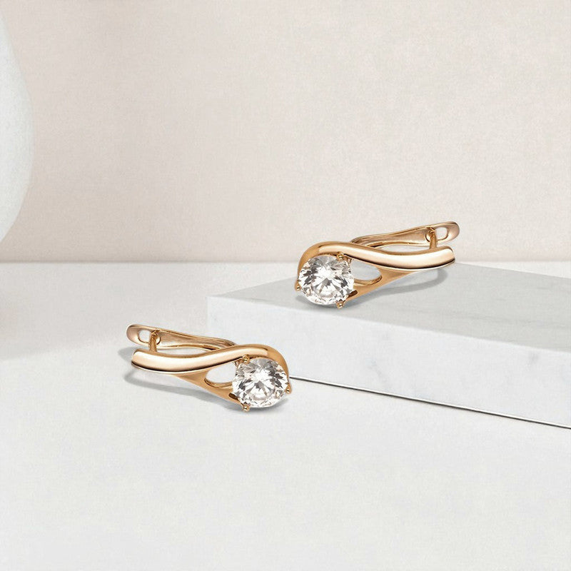 Xuping Jewelry Gold-Plated Gold Toned Contemporary Shaped AD Studded Hoop Earrings