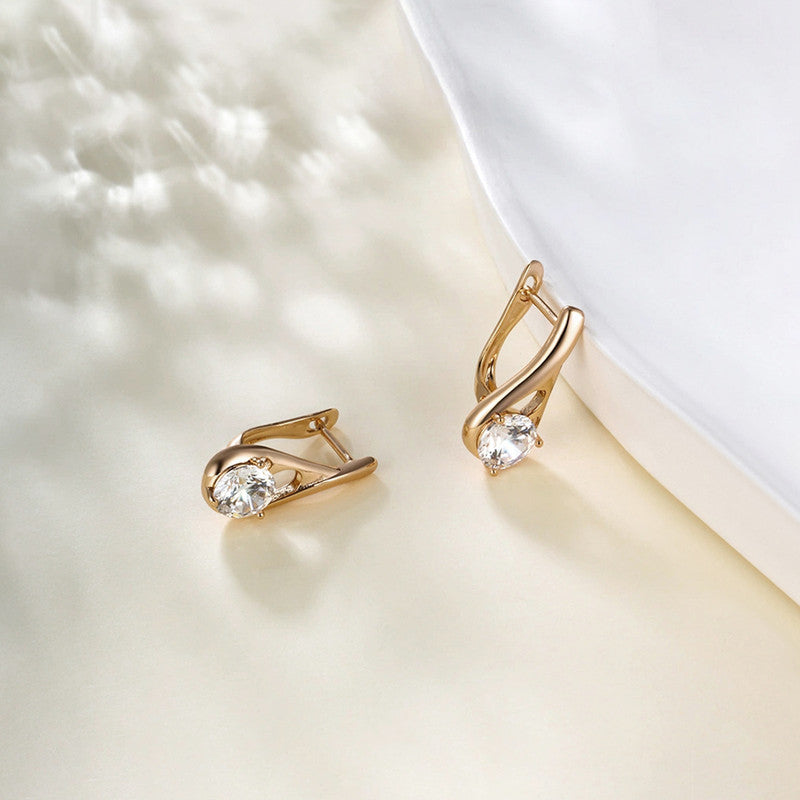 Xuping Jewelry Gold-Plated Gold Toned Contemporary Shaped AD Studded Hoop Earrings