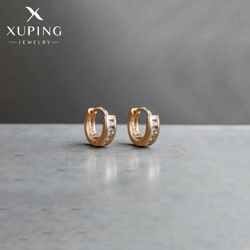Xuping Jewelry Gold-Plated Gold Toned AD Studded Hoop Earrings