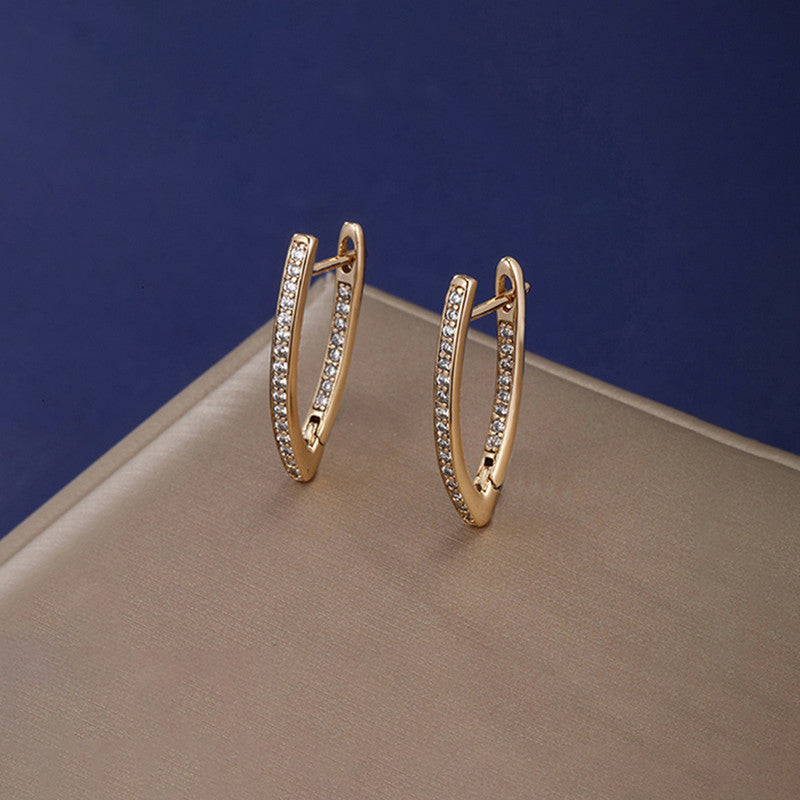 Xuping Jewelry Gold-Plated Gold Toned AD Studded Contemporary Hoop Earrings