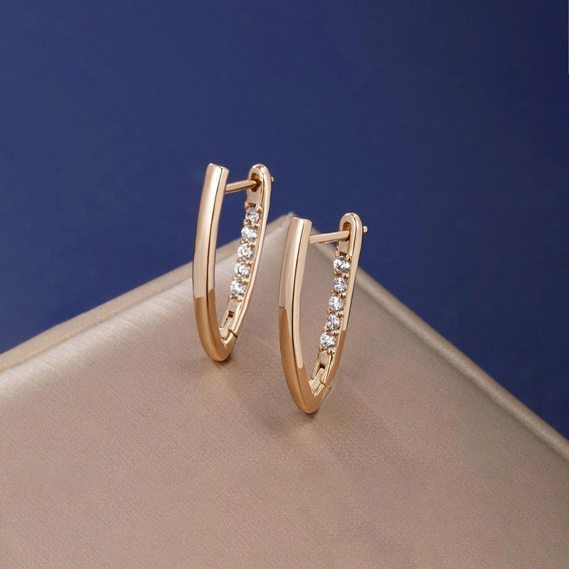 Xuping Jewelry Gold-Plated Gold Toned AD Studded Contemporary Hoop Earrings