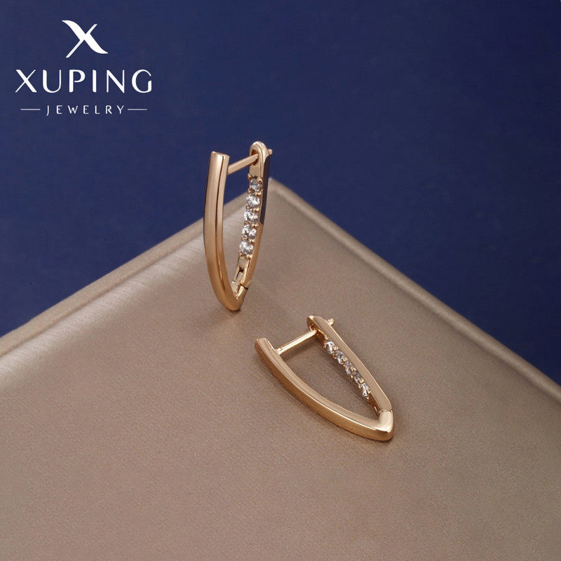 Xuping Jewelry Gold-Plated Gold Toned AD Studded Contemporary Hoop Earrings