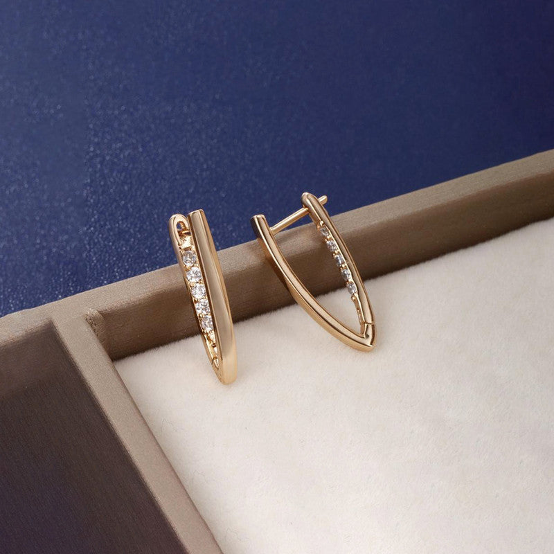 Xuping Jewelry Gold-Plated Gold Toned AD Studded Contemporary Hoop Earrings