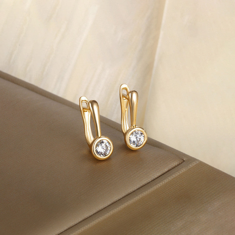 Xuping Jewelry Gold-Plated Gold Toned AD Studded Contemporary Hoop Earrings