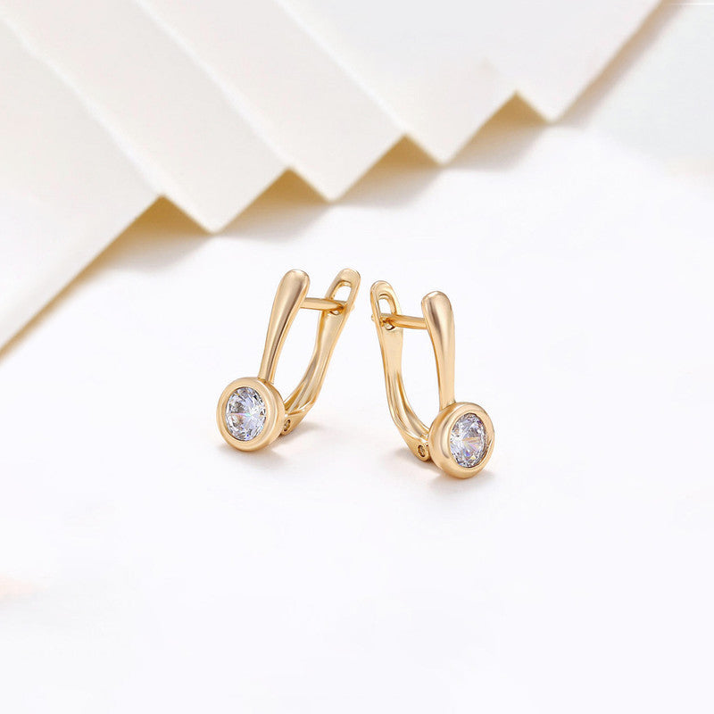 Xuping Jewelry Gold-Plated Gold Toned AD Studded Contemporary Hoop Earrings