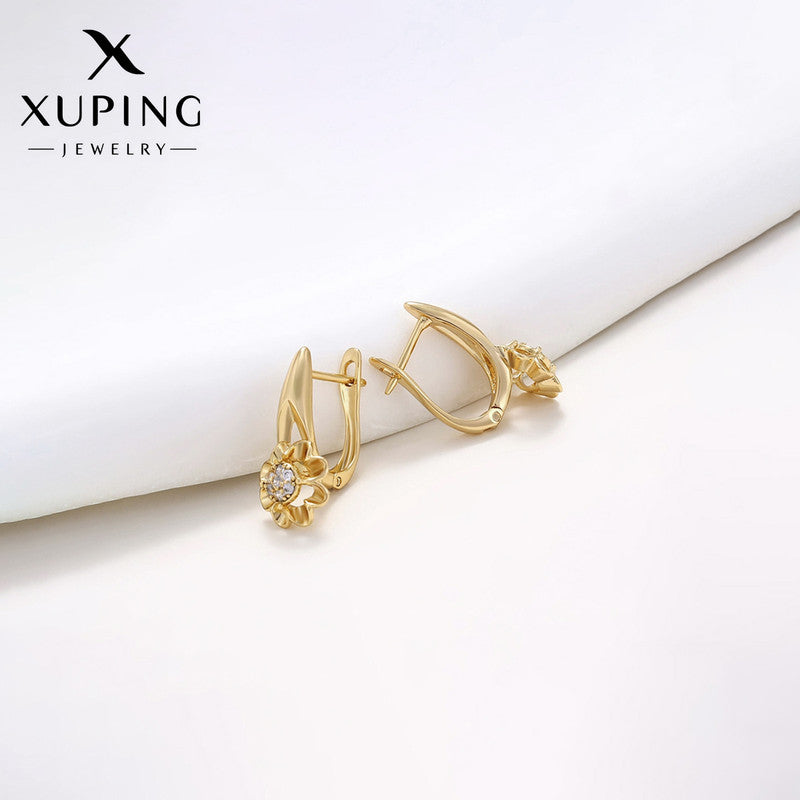 Xuping Jewelry Gold-Plated Gold Toned AD Studded Floral Hoop Earrings