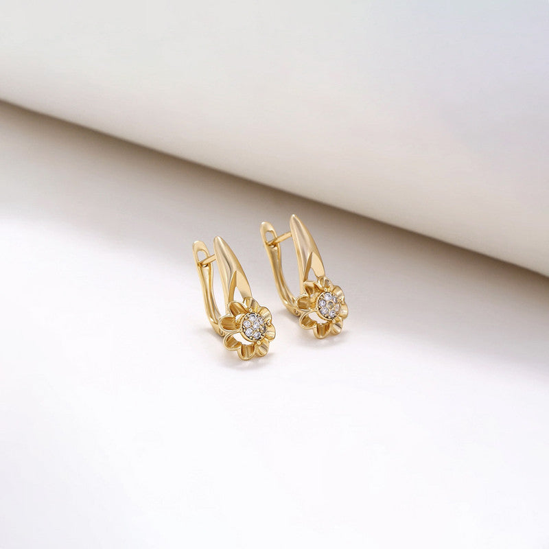 Xuping Jewelry Gold-Plated Gold Toned AD Studded Floral Hoop Earrings