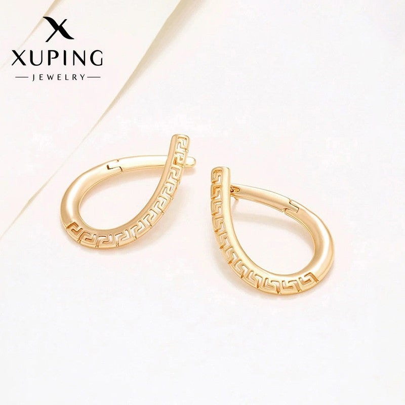 Xuping Jewelry Gold-Plated Gold Toned Cross Shaped Contemporary Hoop Earrings