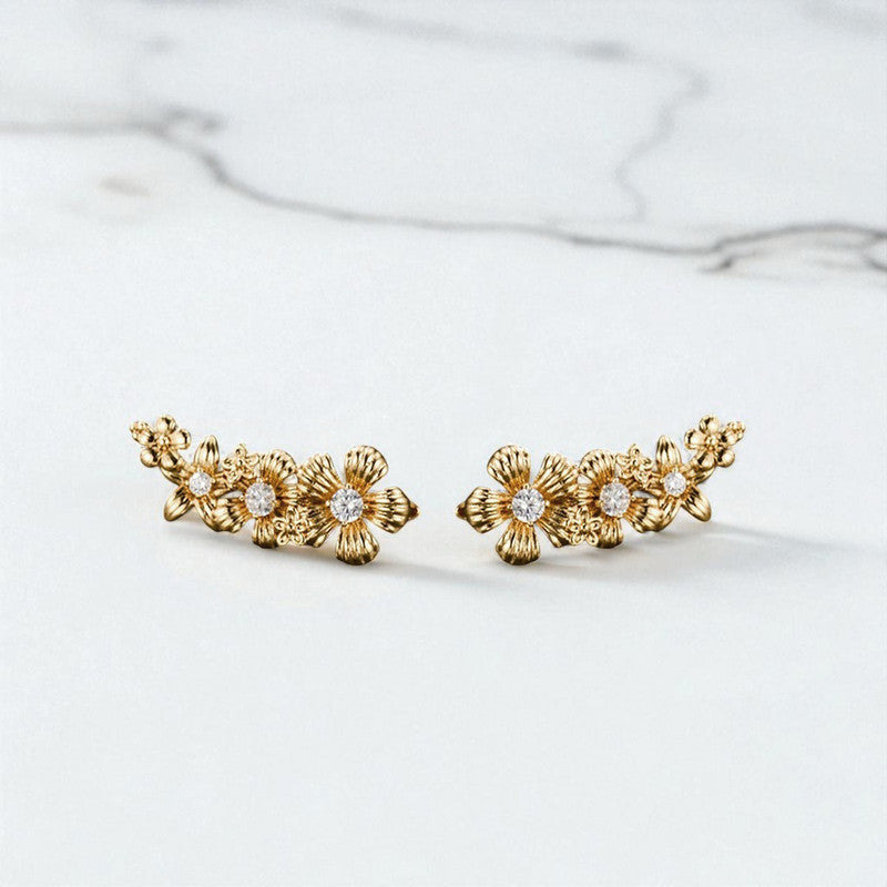 Xuping Jewelry Gold-Plated Gold Toned Contemporary AD Studded Floral Drop Earrings