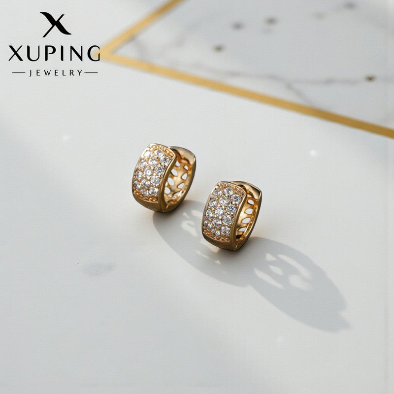 Xuping Jewelry Gold-Plated Gold Toned AD Studded Contemporary Hoop Earrings