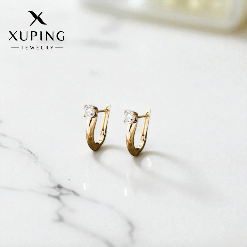 Xuping Jewelry Gold-Plated Gold Toned AD Studded Contemporary Hoop Earrings