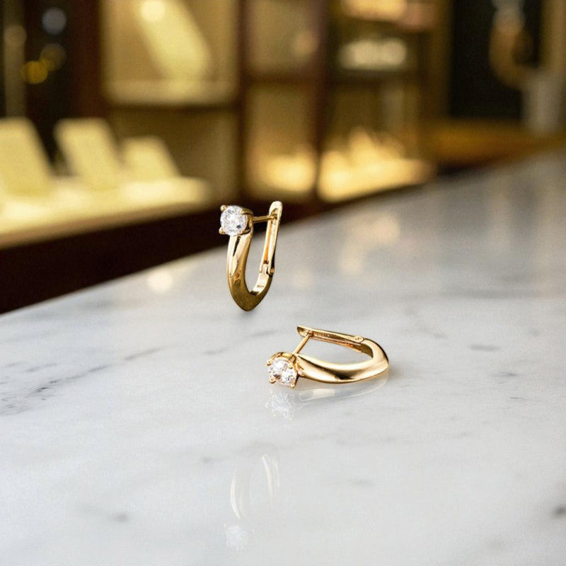 Xuping Jewelry Gold-Plated Gold Toned AD Studded Contemporary Hoop Earrings