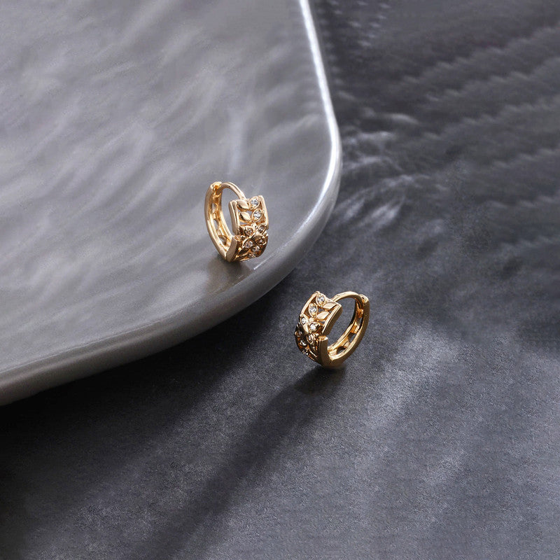 Xuping Jewelry Gold-Plated Gold Toned AD Studded Leaf Themed Contemporary Hoop Earrings