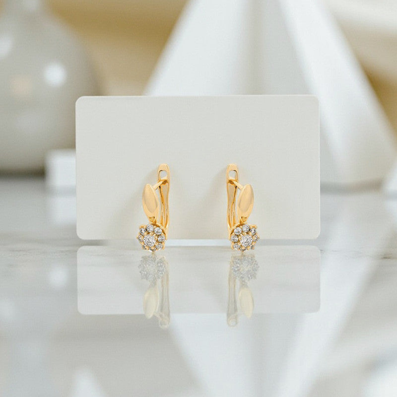 Xuping Jewelry Gold-Plated Gold Toned Contemporary Floral Shaped AD Studded Hoop Earrings