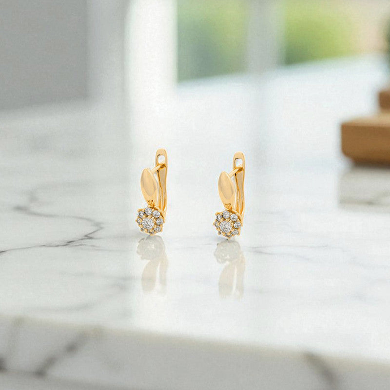 Xuping Jewelry Gold-Plated Gold Toned Contemporary Floral Shaped AD Studded Hoop Earrings