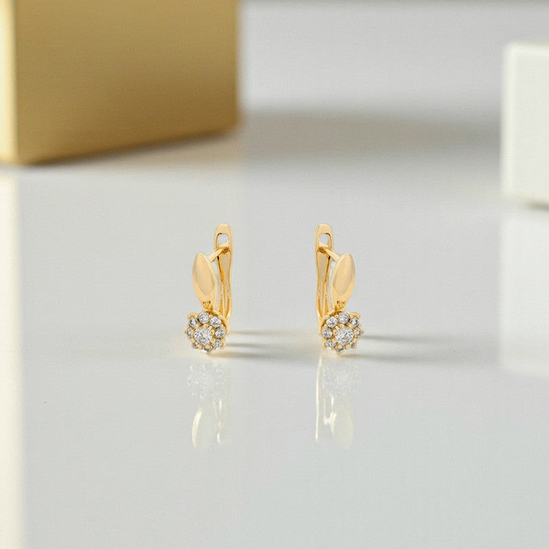 Xuping Jewelry Gold-Plated Gold Toned Contemporary Floral Shaped AD Studded Hoop Earrings