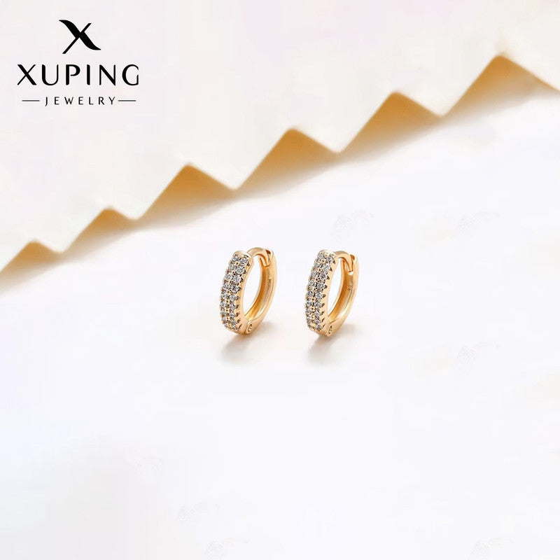 Xuping Jewelry Gold-Plated Gold Toned AD Studded Contemporary Hoop Earrings