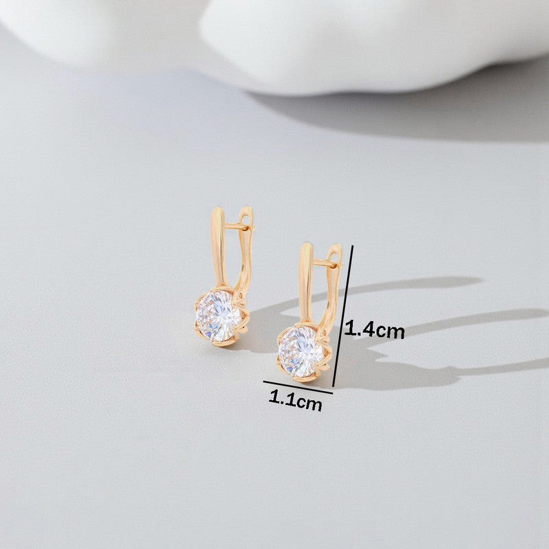 Xuping Jewelry Gold-Plated Gold Toned Contemporary Round Shaped AD Studded Hoop Earrings