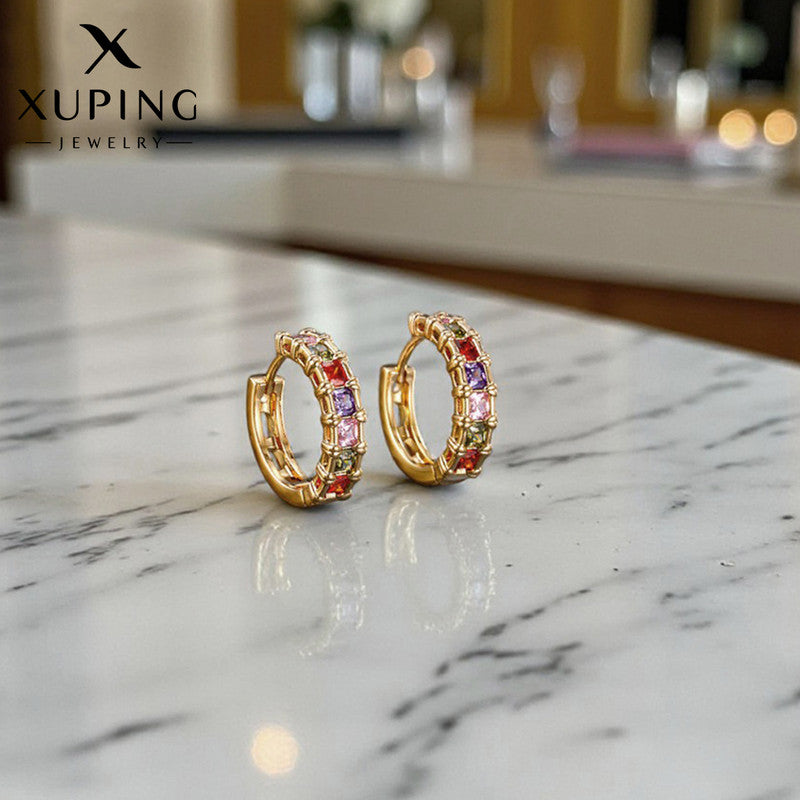 Xuping Jewelry Gold-Plated Multicolour AD Studded Hoop Earrings
