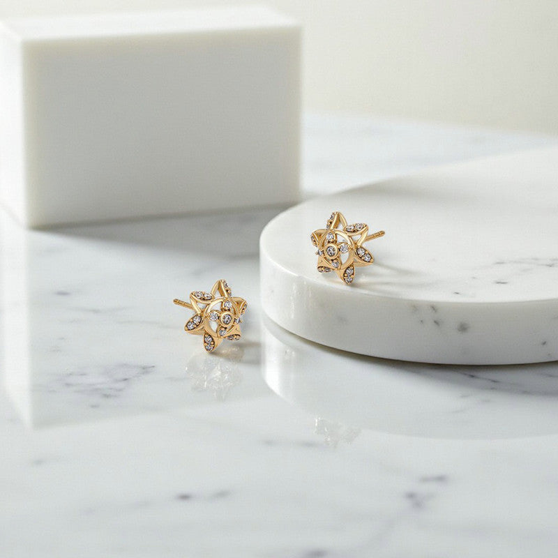 Xuping Jewelry Gold-Plated Gold Toned Star Themed AD Studded Contemporary Stud Earrings