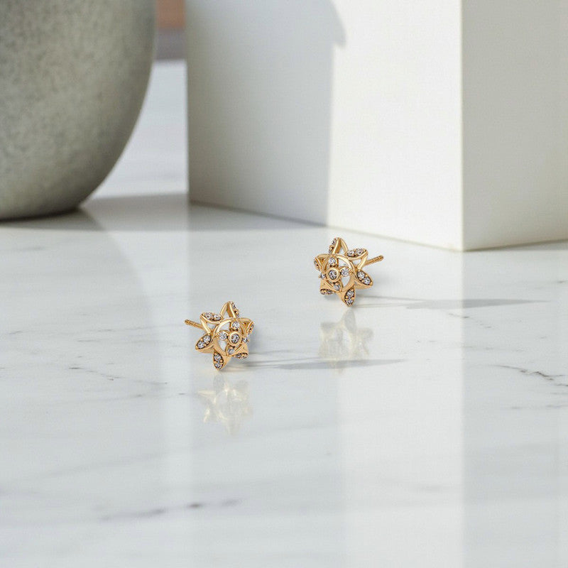 Xuping Jewelry Gold-Plated Gold Toned Star Themed AD Studded Contemporary Stud Earrings