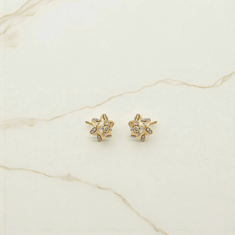 Xuping Jewelry Gold-Plated Gold Toned Star Themed AD Studded Contemporary Stud Earrings