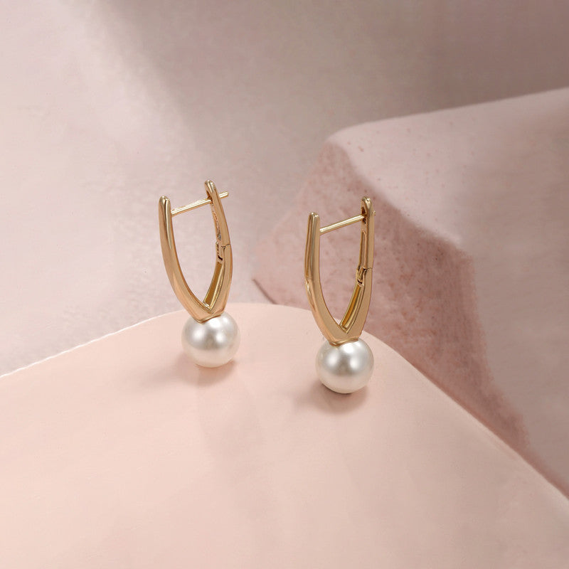 Xuping Jewelry Gold-Plated Gold Toned Pearl Studded Contemporary Hoop Earrings
