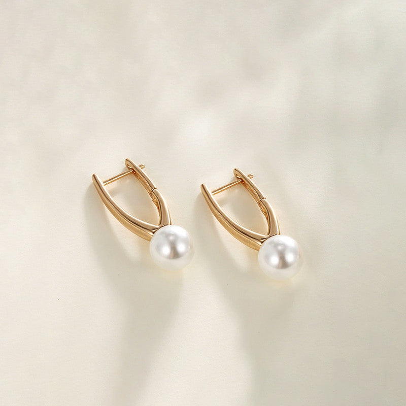 Xuping Jewelry Gold-Plated Gold Toned Pearl Studded Contemporary Hoop Earrings