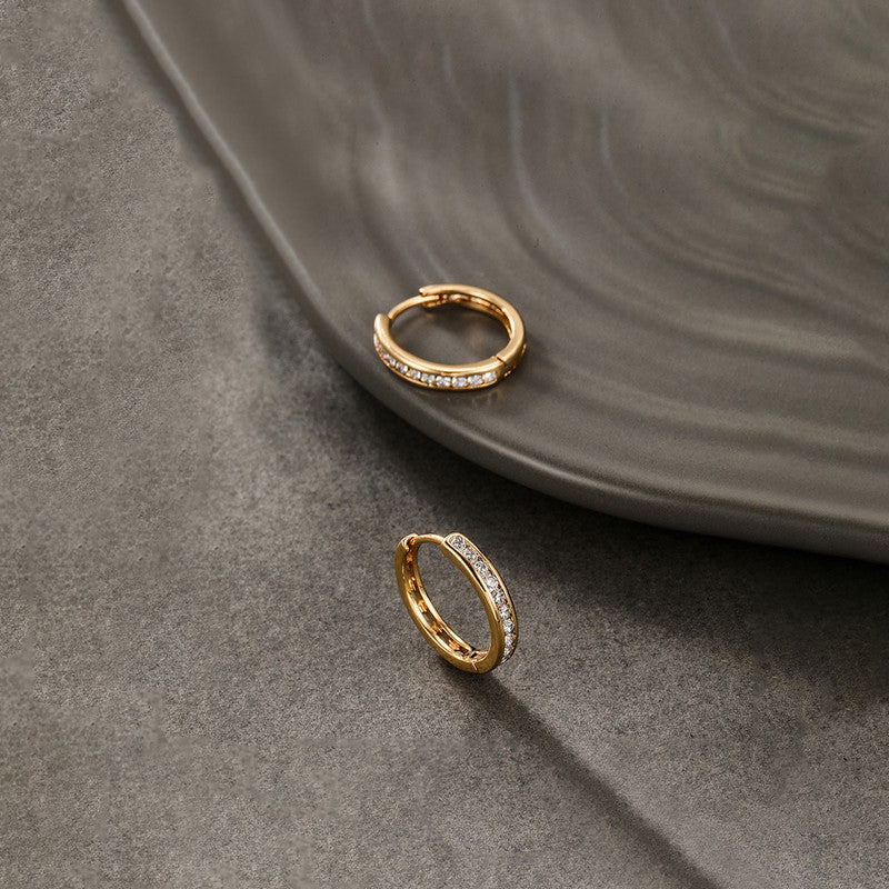 Xuping Jewelry Gold-Plated Gold Toned AD Studded Contemporary Hoop Earrings