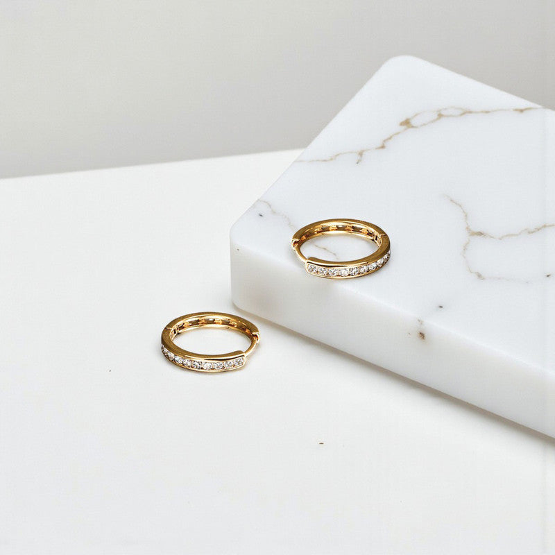 Xuping Jewelry Gold-Plated Gold Toned AD Studded Contemporary Hoop Earrings