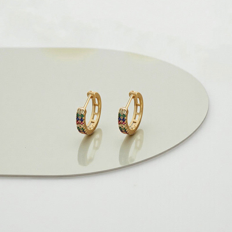 Xuping Jewelry Gold-Plated Gold Toned Multicolour AD Studded Contemporary Hoop Earrings