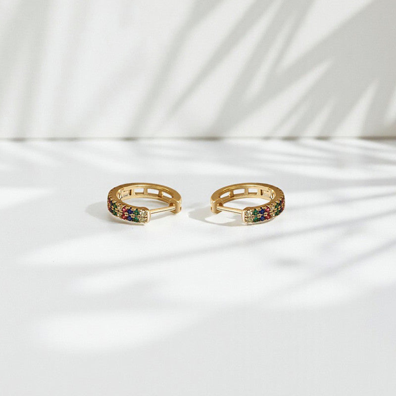 Xuping Jewelry Gold-Plated Gold Toned Multicolour AD Studded Contemporary Hoop Earrings